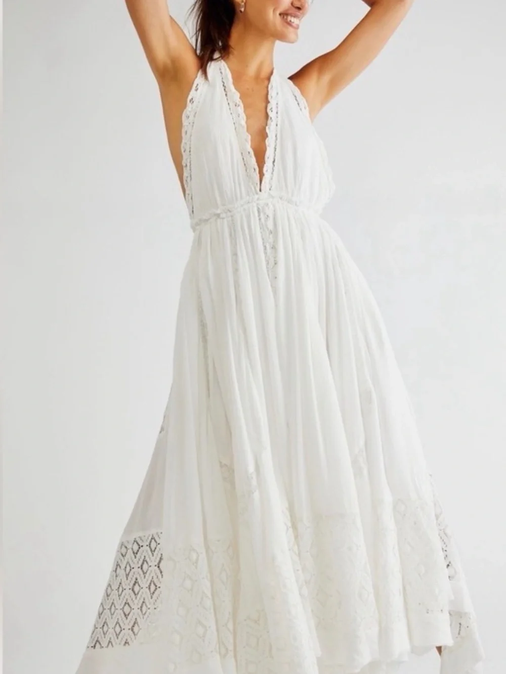 Free People White Lace Halter Maxi